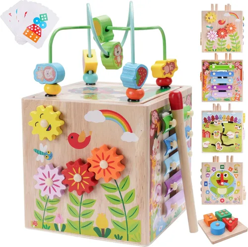 Cubo de Actividades de Madera | Juguetes Montessori para Niños Pequeños de 1, 2, 3 Años | Regalo de Primer Cumpleaños para Niños de Un Año |