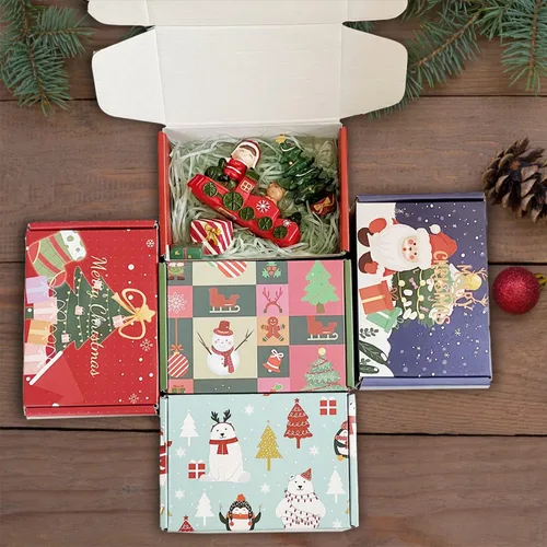 Miniatura 5 de QIANF - Paquete de 20 cajas de envío pequeñas de 6 x 4 x 2 pulgadas, cajas de regalo de Navidad con tapa, cajas de correo de cartón corrugado