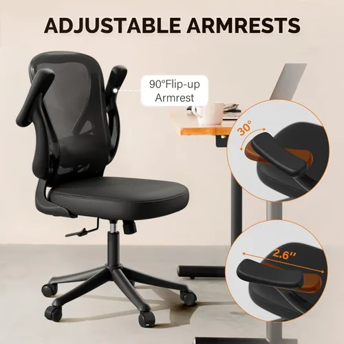 Miniatura 3 de Ollega Silla de escritorio para computadora con ruedas, silla de oficina de malla con brazos abatibles, soporte lumbar ajustable, silla de Negro