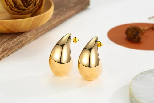 Miniatura 7 de Aretes de lágrima extra grandes, aretes de aro dorados gruesos para mujer, orejas sensibles, hipoalergénicos, de moda, joyería de gota de agua