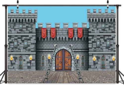 Miniatura 2 de Telón de fondo de castillo medieval de 7 x 5 pies, pancarta de decoración de fiesta de castillo de caballero con arcos medievales para puerta