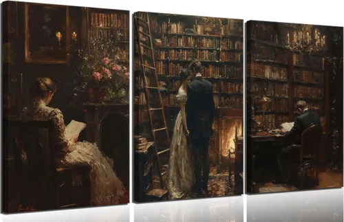3 piezas de lienzo oscuro de Academia para pared, arte vintage victoriano para decoración de pared, imágenes de Moody's Dark Library, impresiones