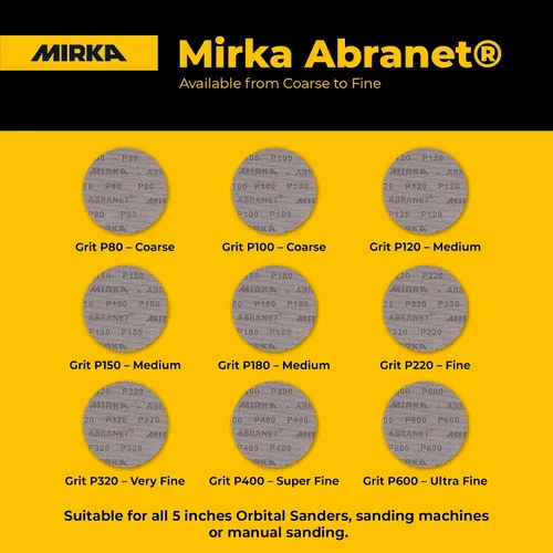 Miniatura 4 de Mirka Abranet - Disco de red de 5 pulgadas, grano 80, discos de lija con gancho y bucle, 50 unidades, 9A-232-080 Gancho y bucle, 50 piezas