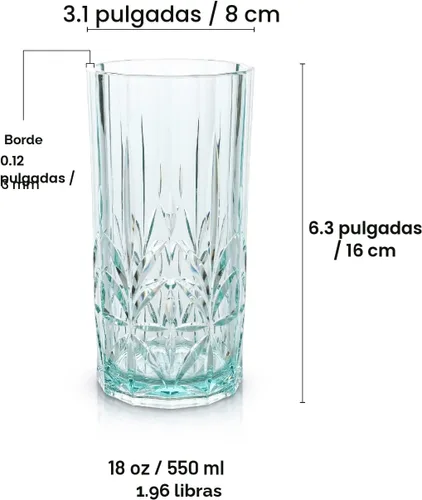 Miniatura 7 de BELLAFORTE Vaso alto de plástico Tritan inastillable, juego de 4, 18 onzas, vasos para beber Myrtle Beach, vasos irrompibles para fiestas, sin BPA