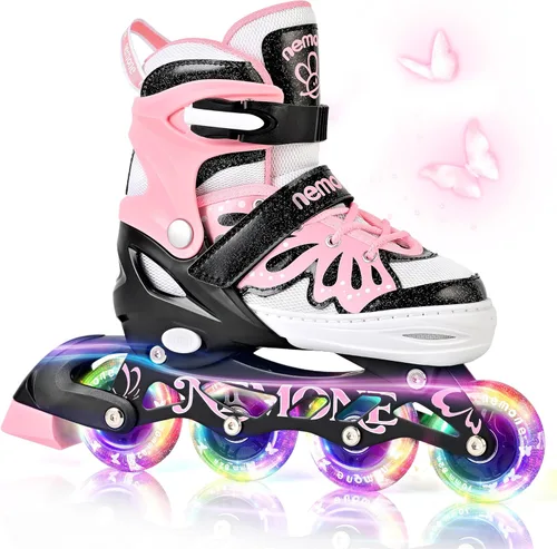 Miniatura 7 de NEMONE Patines en línea estilo sirena, patines ajustables en 4 tallas para niñas y niños con ruedas iluminadas, para principiantes, uso en A- Sirena