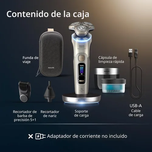 Miniatura 7 de Philips Norelco Shaver i9000 Prestige Ultra, afeitadora eléctrica en seco y húmedo, oro blanco, tecnología SenseIQ Pro, sistema de triple elevación