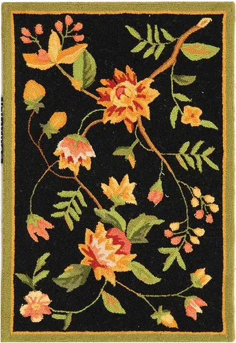 SAFAVIEH Chelsea Collection - Alfombra decorativa de 1 pies 8 pulgadas x 2 pies 6 pulgadas, color negro, lana de campo francesa enganchada a mano,