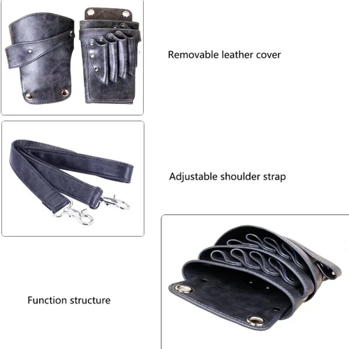 Miniatura 3 de Bolsa de tijeras, cuero suave, peluquería, peluquería, tijeras, funda para estilista, bolsa de herramientas con cinturón para el hombro Gris