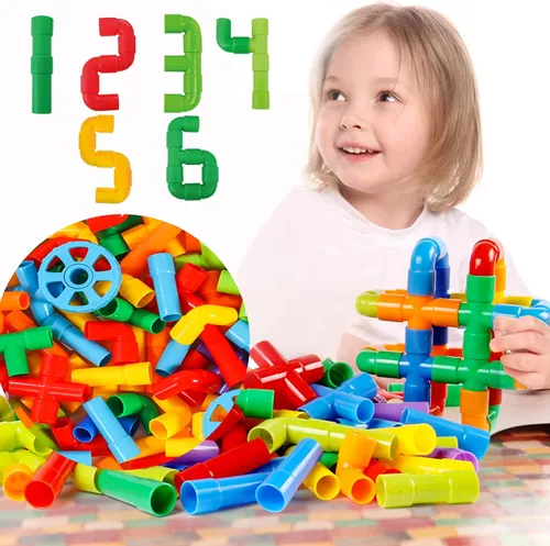 Miniatura 4 de KUTOI Juguetes de construcción de tuberías, tubos tubulares educativos de aprendizaje temprano, bloques de construcción para niños, juguetes STEM