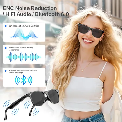 Miniatura 5 de EarlySincere Gafas de sol Bluetooth para hombre y mujer, traducción AI, duración de la batería de 50 horas, protección UV, control de voz, gafas