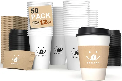 Miniatura 10 de Paquete de 100 tazas de café desechables de pared ondulada corrugada de 16 onzas con tapas y pajitas, tazas aisladas resistentes para bebidas
