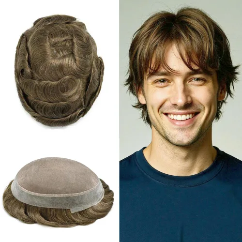 Miniatura 54 de Tupé para hombres, piezas de cabello humano real, sistema de unidades de cabello natural, línea capilar natural, pieza de repuesto para hombres