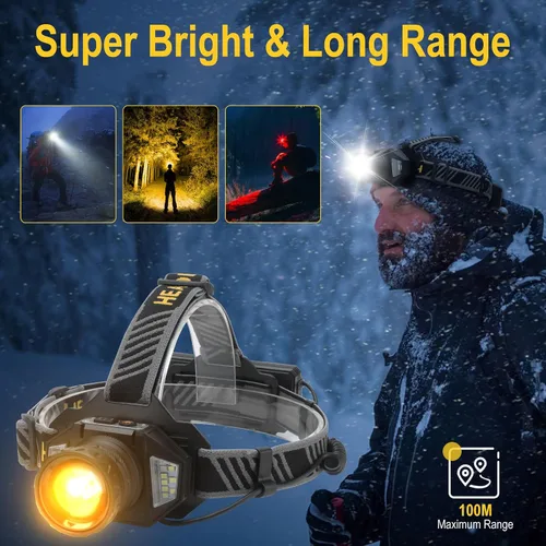 Miniatura 2 de BORUIT Linterna frontal LED recargable con luz roja, lámpara de cabeza con sensor de movimiento súper brillante con 8 modos, impermeable IPX4, faros