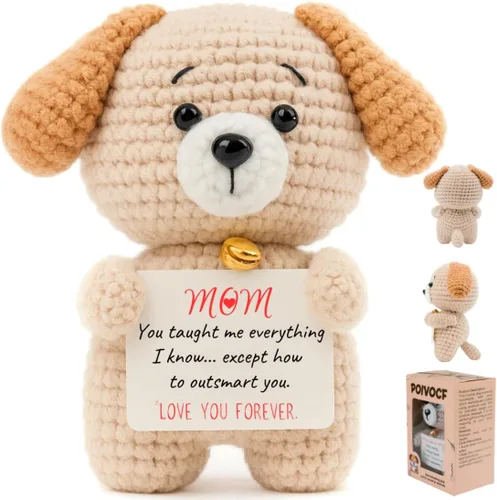 POIVOCF Regalos para mamá de hija o hijo, recuerdo de cachorro hecho a mano con tarjeta de mensaje, lindo día de la madre, cumpleaños, para mamá