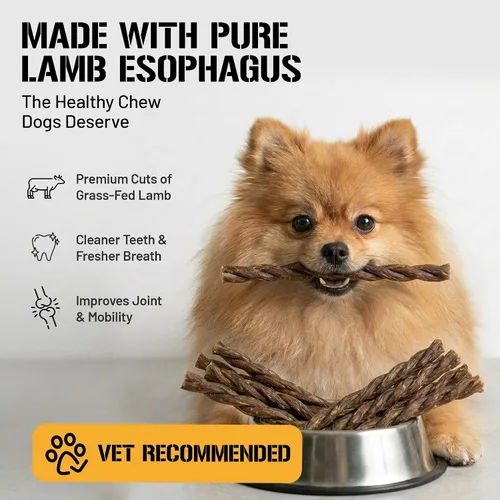 Miniatura 4 de Dog Chits Masticables de esófago de cordero para perros y cachorros – Ingrediente único natural – Golosinas de cordero altas en proteínas y bajas