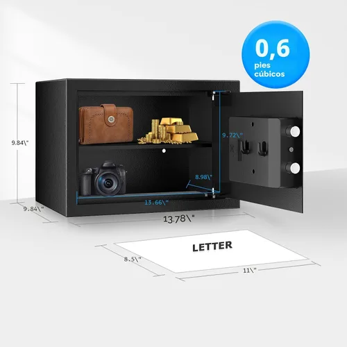 Miniatura 2 de Caja fuerte Bonsaii, caja de seguridad de 0.6 pies cúbicos con teclado electrónico, estante removible, para objetos de valor, joyas y documentos