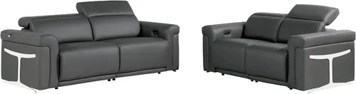 Miniatura 16 de Blackjack Furniture Mario - Sofá biplaza reclinable de cuero italiano de grano superior con reposacabezas y asientos ajustables, cargadores USB
