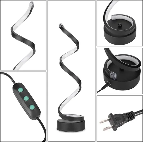 Miniatura 5 de Lámpara de mesa LED en espiral regulable, diseño minimalista moderno de iluminación, lámpara de noche curva de atenuación continua blanca cálida