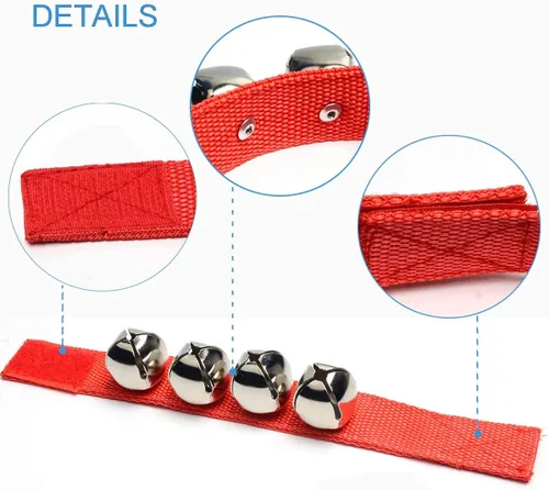 Miniatura 5 de Coolrunner 2 unids/4 unidades de campanas de muñeca musical de Navidad pandereta muñeca sacudiendo cascabeles de percusión orquesta sonajeros (rojo)