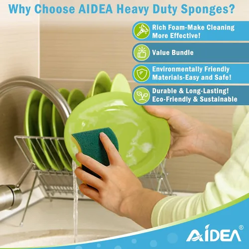 Miniatura 5 de AIDEA Esponjas de cocina, paquete de 50 esponjas de platos resistentes, esponja de limpieza para el hogar y la cocina, suministros de limpieza sin