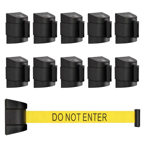 Miniatura 18 de DuraSteel Barrera retráctil para cinturón de control de multitudes de montaje en pared, cinturón de barrera retráctil negro de 9.2 pies, barreras