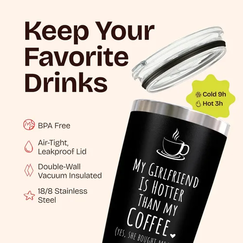 Miniatura 5 de KLUBI Regalos para él Novio - Taza de café "My Girlfriend Is Hotter Than My Coffee" 20oz Regalos de cumpleaños bonitos para novio, taza de café