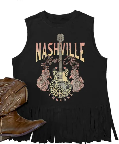 iliheyov Nashville - Camiseta sin mangas para mujer, diseño de festival de música country, estampado gráfico, sin mangas, Nash Music