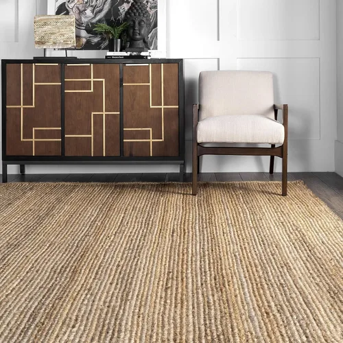 Miniatura 6 de Alfombra de yute tejida a mano de 8 x 10 pies – Alfombra rústica hecha a mano de yute para interiores, diseño sostenible y ecológico que añade