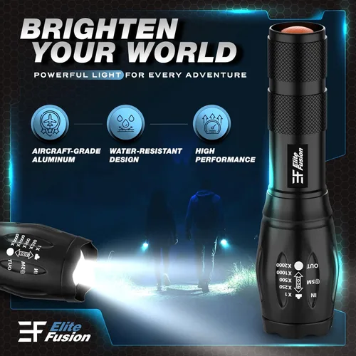 Miniatura 2 de Linterna LED compacta, paquete de 2, luz brillante para el hogar y el automóvil, 5 modos, zoom, funciona con pilas AAA, luz de emergencia