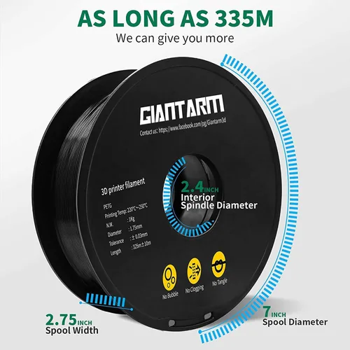 Miniatura 4 de Giantarm - Filamento PETG, 0.06 pulgadas, precisión dimensional de +/- 1/32 pulgadas, dureza mejorada, para la mayoría de impresoras FDM 3D, carrete