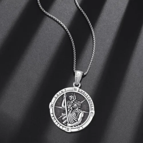 Miniatura 24 de Collar con colgante de plata de ley 925 con medalla de San Patrón, joyería religiosa para hombres y mujeres, con cadena de acero inoxidable 316L