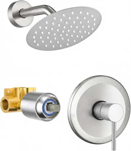 Miniatura 11 de Juego de llave de ducha HUCKLE con cabezal de ducha, llave de ducha negra de 15 cm con válvula, cabezal de ducha de lluvia de mango único negro mate