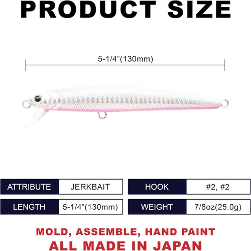 Miniatura 2 de LUCKY CRAFT FlashMinnow 130MRS, Señuelos de Pesca de Surf de Agua Salada, Jerkbait, Fletán, Percha de Surf, Lubina de Mar Blanca, Lubina Rayada, 684