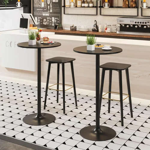 Miniatura 2 de Giantex Mesa de bar dos en uno con poste desmontable, base de metal, parte superior redonda de 24 pulgadas, 40 pulgadas/22 pulgadas de altura Negro