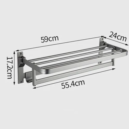 Miniatura 4 de ICOBES Toallero de barra de toalla sin perforación, toallero montado en la pared con gancho adhesivo plegable espacio de aluminio para baño
