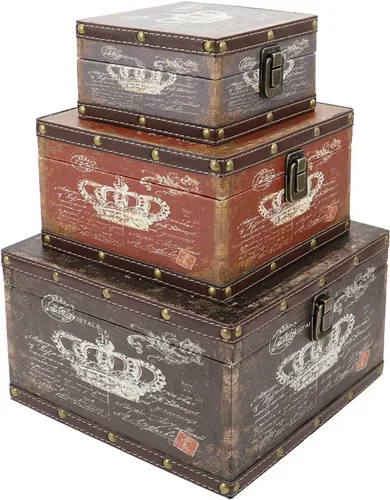 Jolitac Juego de 3 cajas de almacenamiento de madera, cajas de almacenamiento de tesoros de madera vintage decorativas con pestillo, decoración del