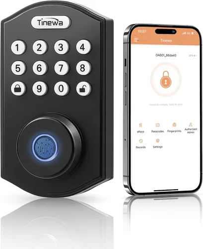 Miniatura 12 de Tinewa Cerradura de puerta de entrada sin llave con manijas de palanca ondulada, cerrojo electrónico con teclado digital con aplicación, manija