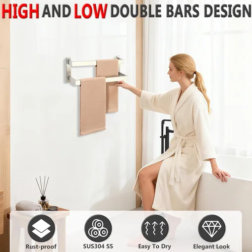 Miniatura 2 de Alise Barras de Toallas Dobles de 16 Pulgadas para Montar en Pared de Baño, Toallero de Doble Barra para Lavabo de Baño, Barra de Toallas de Acero