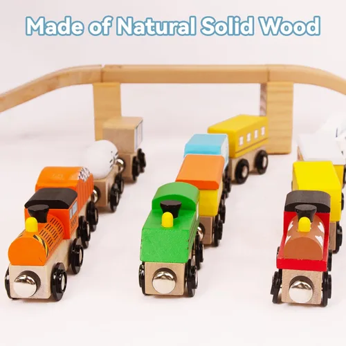 Miniatura 5 de Conjuntos de Trenes de Madera para Niños Pequeños, 12 Piezas de Juguetes de Tren Magnéticos Compatibles con Brio, Thomas, Melissa y Doug, para Niños