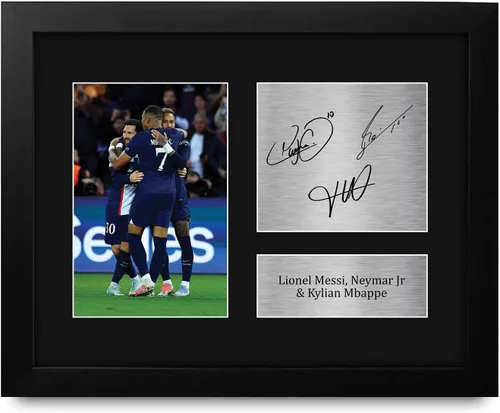 Miniatura 9 de HWC Trading Kylian Mbappe, Lionel Messi y Neymar Jr Paris Blue and Reds - Memorabilia impresa con autógrafo, para fanáticos del fútbol y seguidores