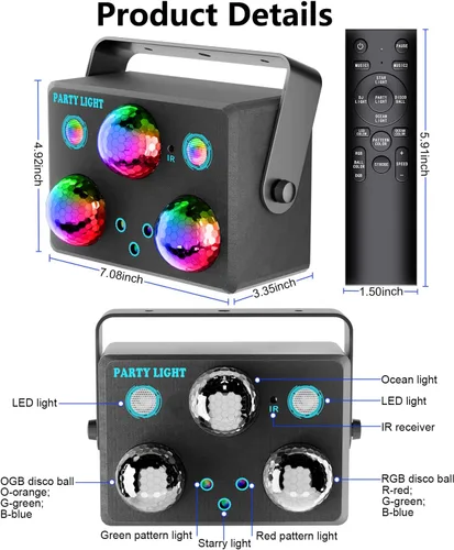 Miniatura 5 de Luces de fiesta, luz estroboscópica DJ de discoteca, proyector de bola de discoteca para escenario, efecto de rave, luz para clubes de baile, sonido