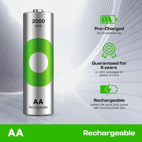 Miniatura 6 de Baterías AA recargables de 2000 mAh – precargadas – reutilización más de 1000 veces – Conserva la energía después de 6 años – Batería recargable
