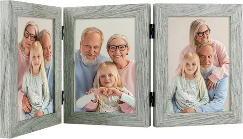 Miniatura 27 de Frametory, 3 Marcos de Fotos 4x6 Marcos de Fotos Trípticos Collage - Cristal Real - Triple Plegable (Gris, 1 Paquete)