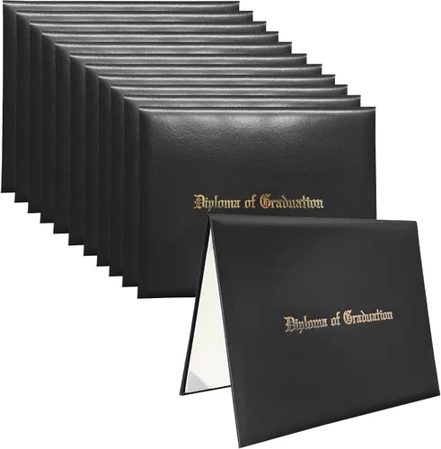 Miniatura 27 de Funda para diploma 8.5”x11” impresa “Diploma de Graduación” en cuero sintético acolchada y rica en color de TngHui, negra