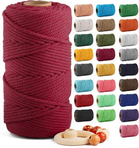 Miniatura 10 de Cuerda de algodón para macramé de 5 mm x 109 yardas, ZUEXT 100% natural hecha a mano, cuerda de algodón trenzada de 4 hebras para colgar plantas