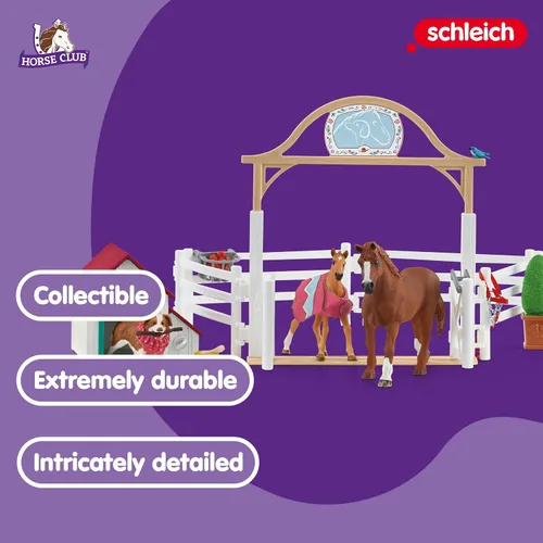 Miniatura 3 de Schleich Horse Club - Juego de caballos de huésped de Hannah, juego de 20 piezas con establo de caballos que incluye yegua, potro, muñeca Hannah