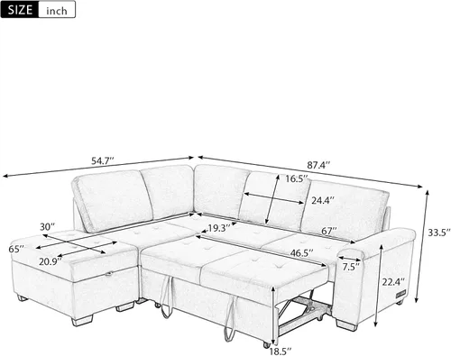 Miniatura 2 de LUMISOL Sofá cama modular reversible de 87 pulgadas de ancho, juego de muebles de sala de estar, sofá esquinero de 4 plazas con cama extraíble
