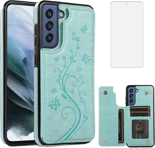 Funda de teléfono para Samsung Galaxy S21 FE Gaxaly S 21 FE 5G con protector de pantalla de vidrio templado, tarjetero con soporte para tarjetero,