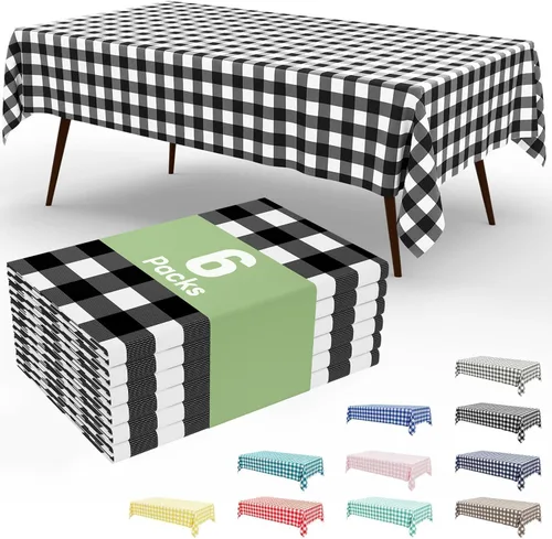 Miniatura 18 de Smiry Paquete de 3 Manteles Desechables de Cuadros Gingham Color Caqui - 54" x 72" Mantel de Plástico de Servicio Pesado, Cubiertas de Mesa