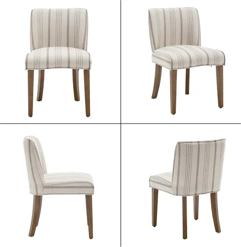 Miniatura 8 de Juego de 2 sillas de comedor rústicas tapizadas Sillas de cocina de madera maciza sin brazos para comedor/restaurante, caqui con rayas